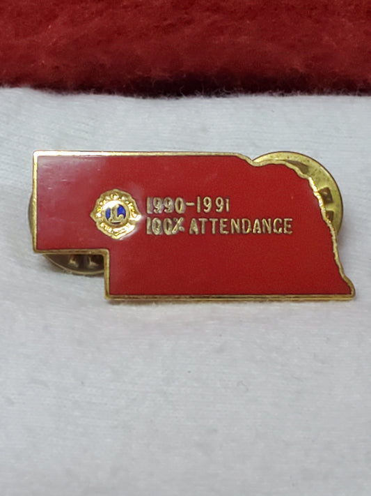 VINTAGE 1990-91 Lions Club International 100% ATTENDANCE AWARD Lapel Pin (06o10)