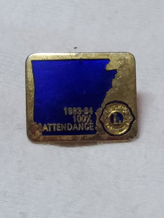 VINTAGE 1983-84 Lions Club International 100% ATTENDANCE AWARD Lapel Pin (06o12)