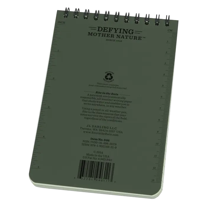 946 4x6 OD Olive Drab Top Spiral Pocket Rite in the Rain Notebook 4" x 6" (946)