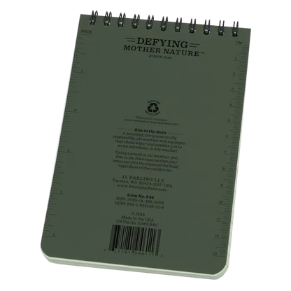 946 4x6 OD Olive Drab Top Spiral Pocket Rite in the Rain Notebook 4" x 6" (946)