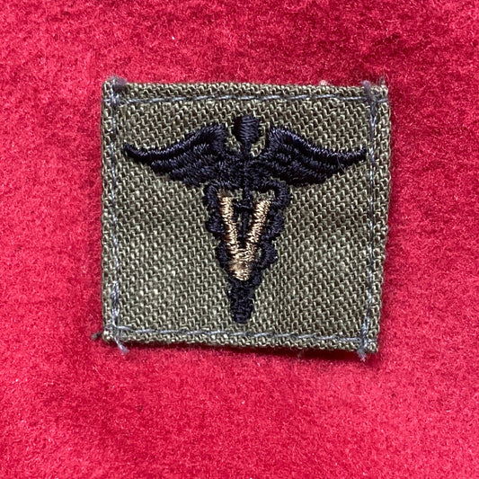 VINTAGE US Army VETERINARY MEDICAL Patch SEW ON Subdued OD Black (04cc33)