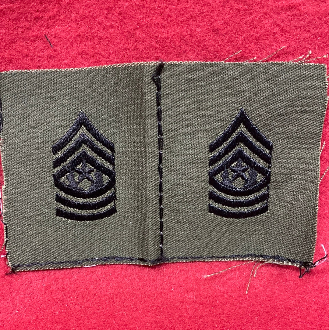 SET OF VINTAGE US Army COMMAND SERGEANT MAJOR Patch SEW ON Subdued OD Black (04cc30)